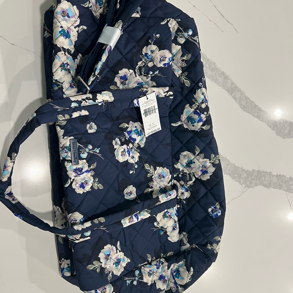 Blue Floral Vera Bradley Travel Bag with Vintage Print
